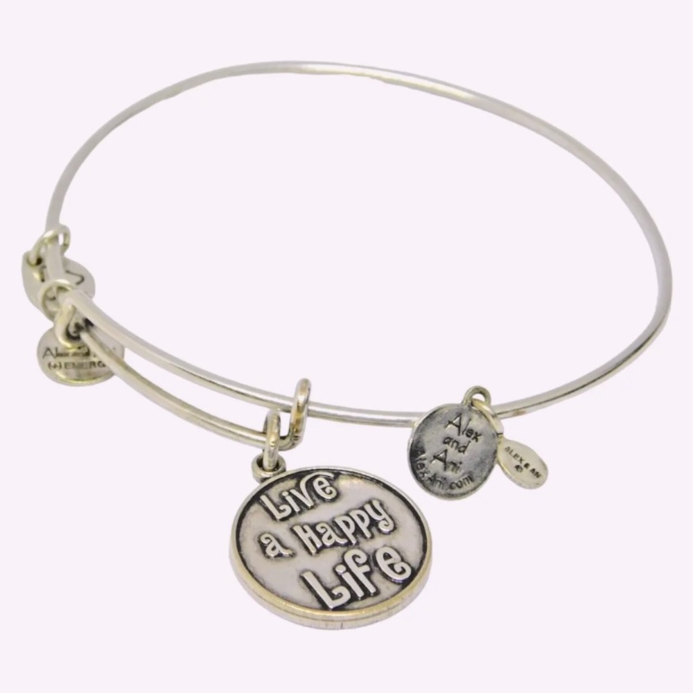 Alex and Ani - Live A Happy Life Charm Slide Bangle bracelet silver